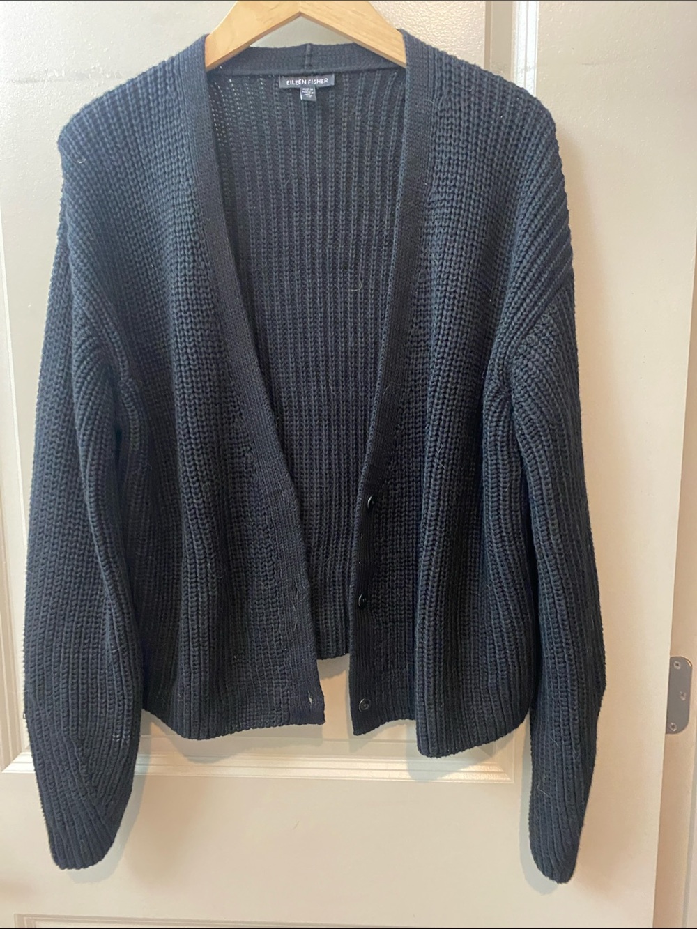 Eileen Fisher Black Organic Cotton Ribbed Cardigan